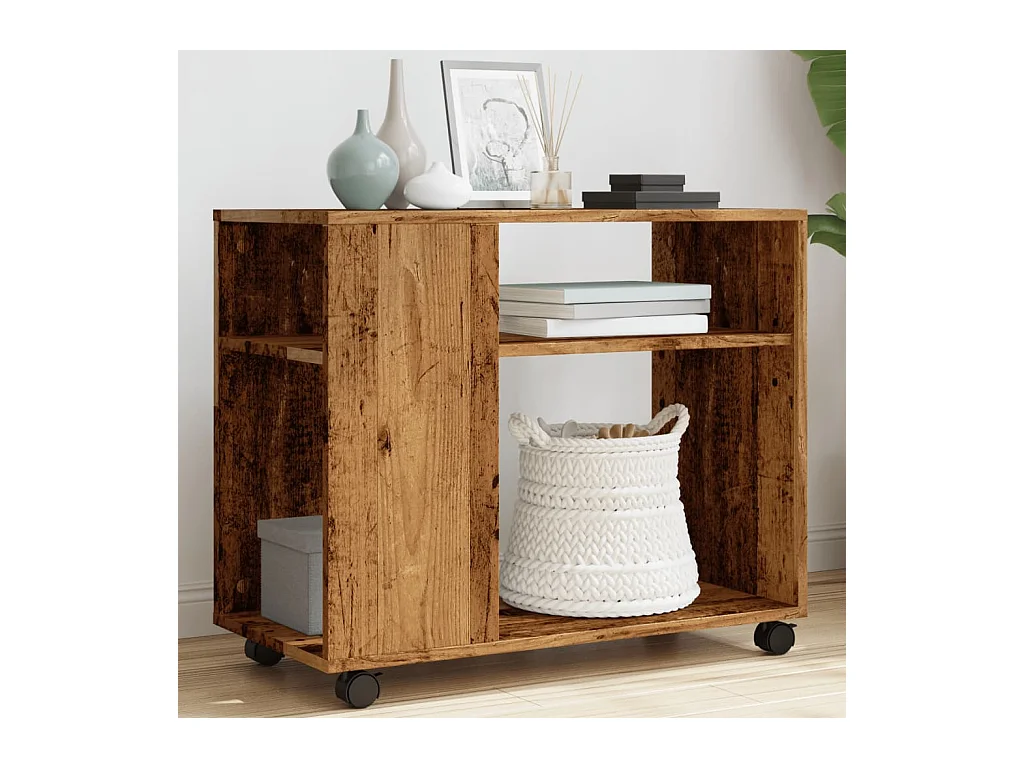 Table d'appoint avec roues vieux bois bois d'ingénierie