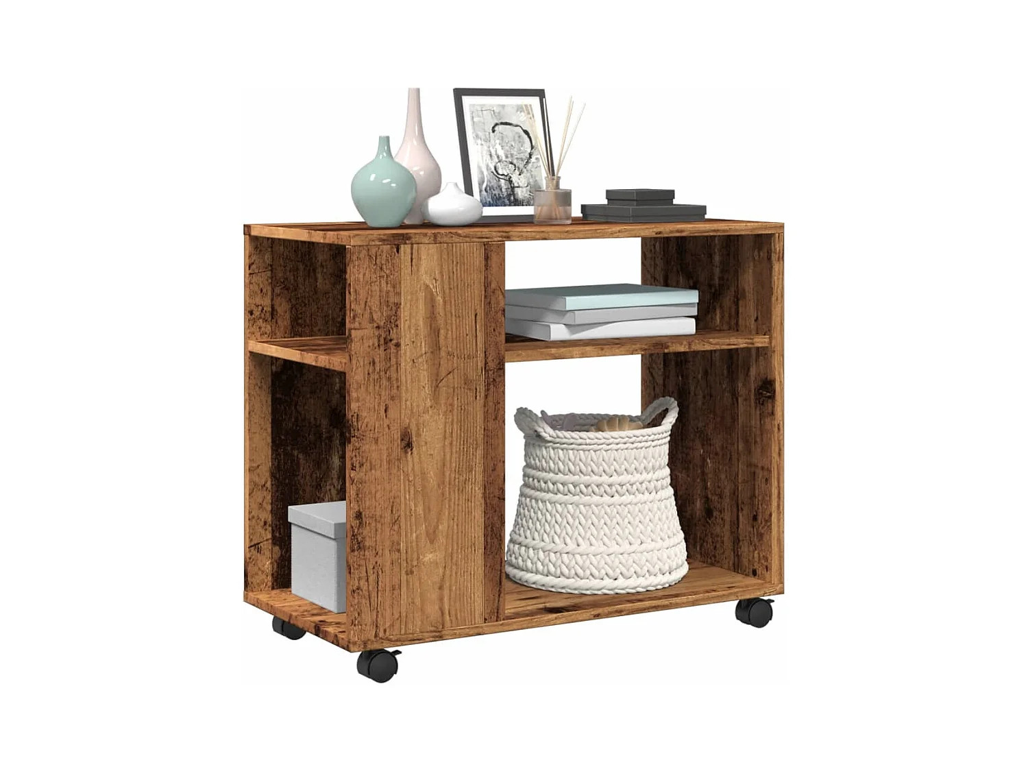 Table d'appoint avec roues vieux bois bois d'ingénierie