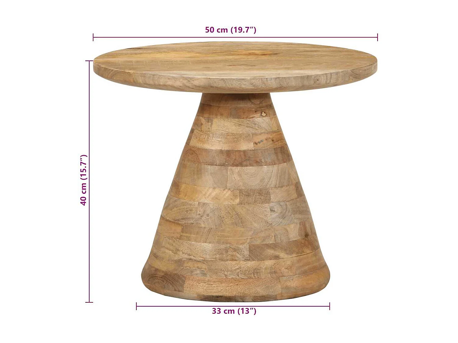 Table d'appoint Ø50x40 cm bois de manguier massif