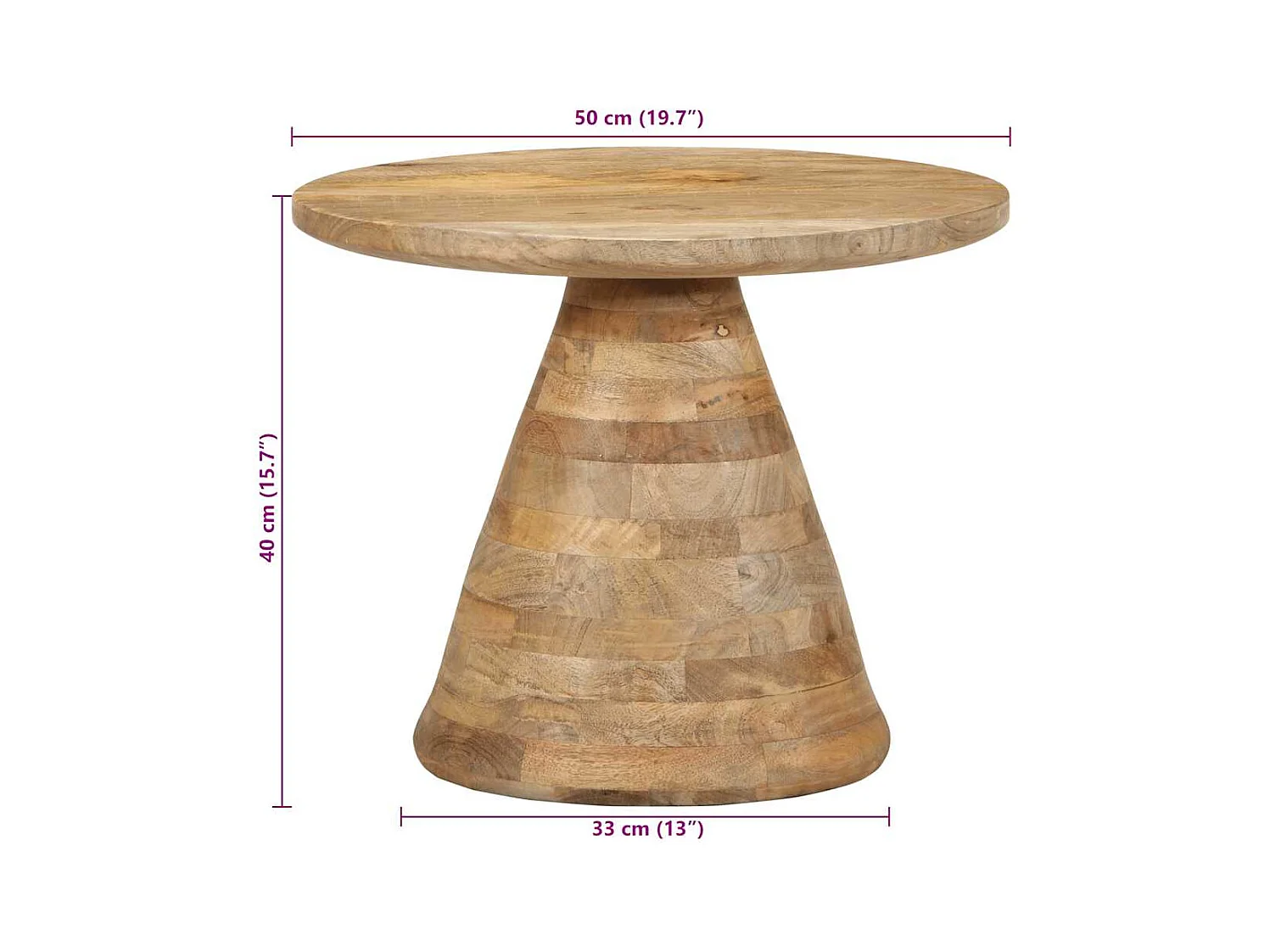 Table d'appoint Ø50x40 cm bois de manguier massif