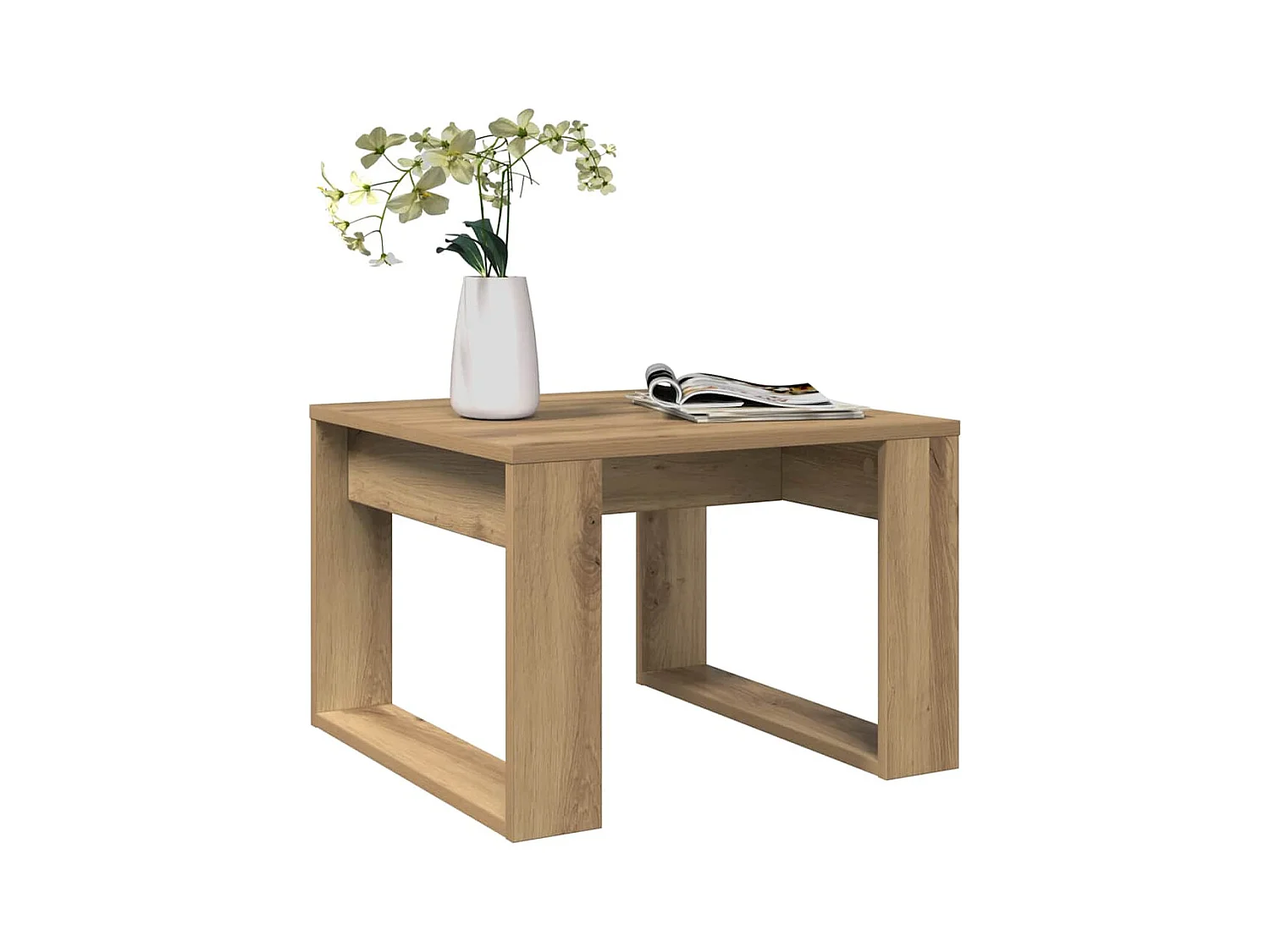 Table d'appoint chêne artisanal 50x50x35 cm bois d'ingénierie