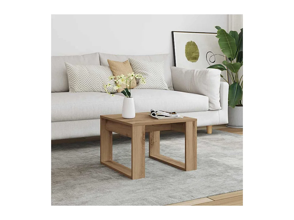 Table d'appoint chêne artisanal 50x50x35 cm bois d'ingénierie