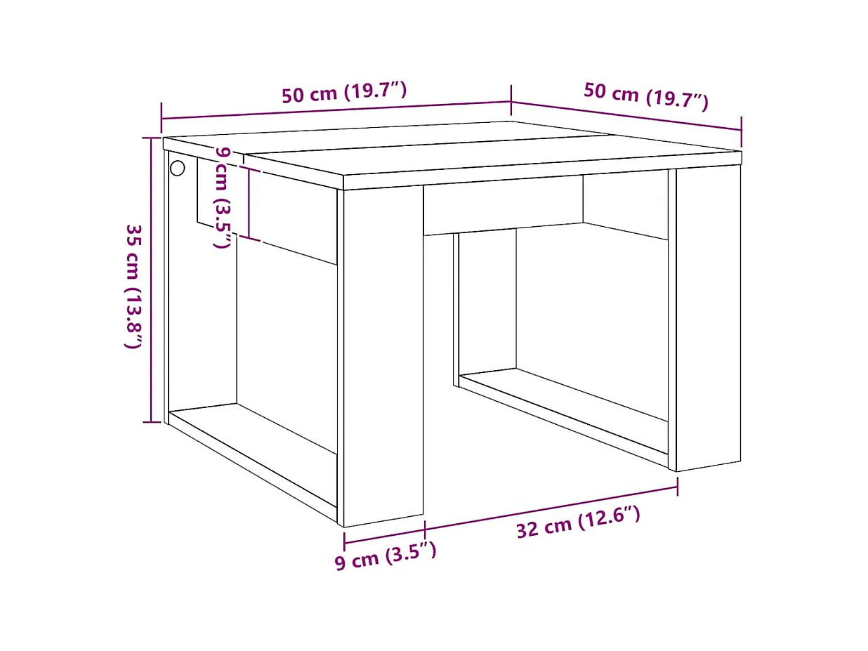 Table d'appoint chêne artisanal 50x50x35 cm bois d'ingénierie