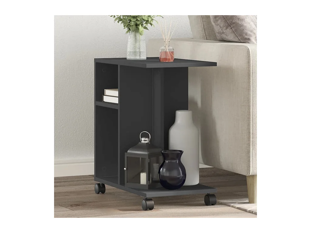 Table d'appoint avec roues noir 50x30x55 cm bois d'ingénierie