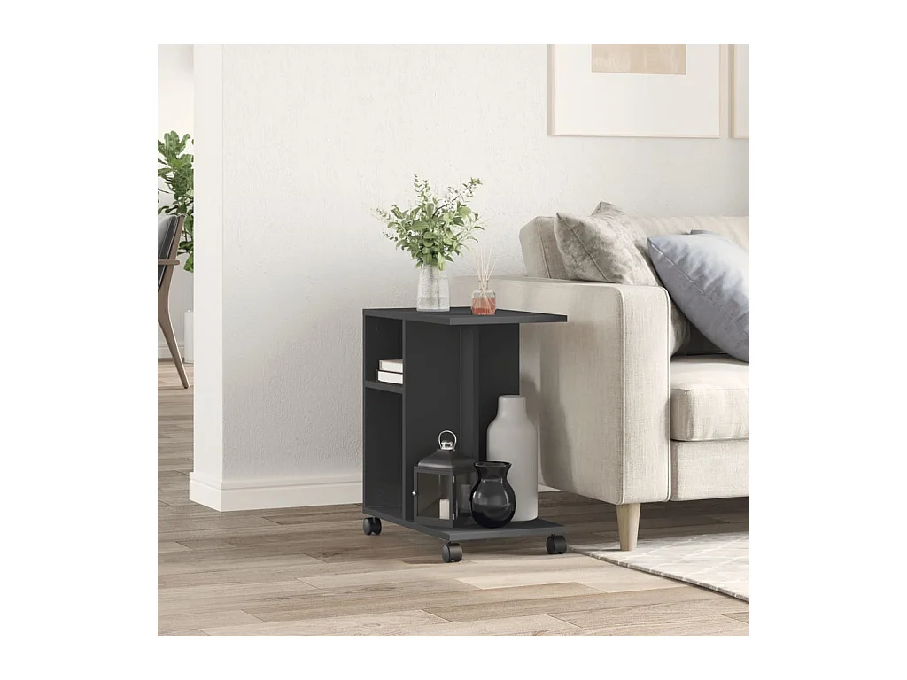 Table d'appoint avec roues noir 50x30x55 cm bois d'ingénierie