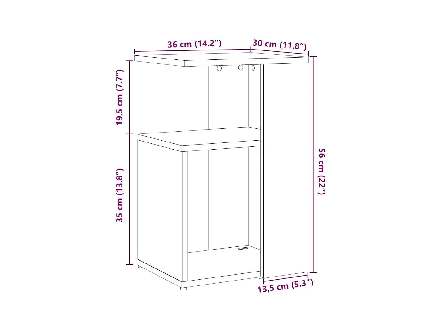 Table d'appoint chêne artisanal 50x30x50 cm bois d'ingénierie