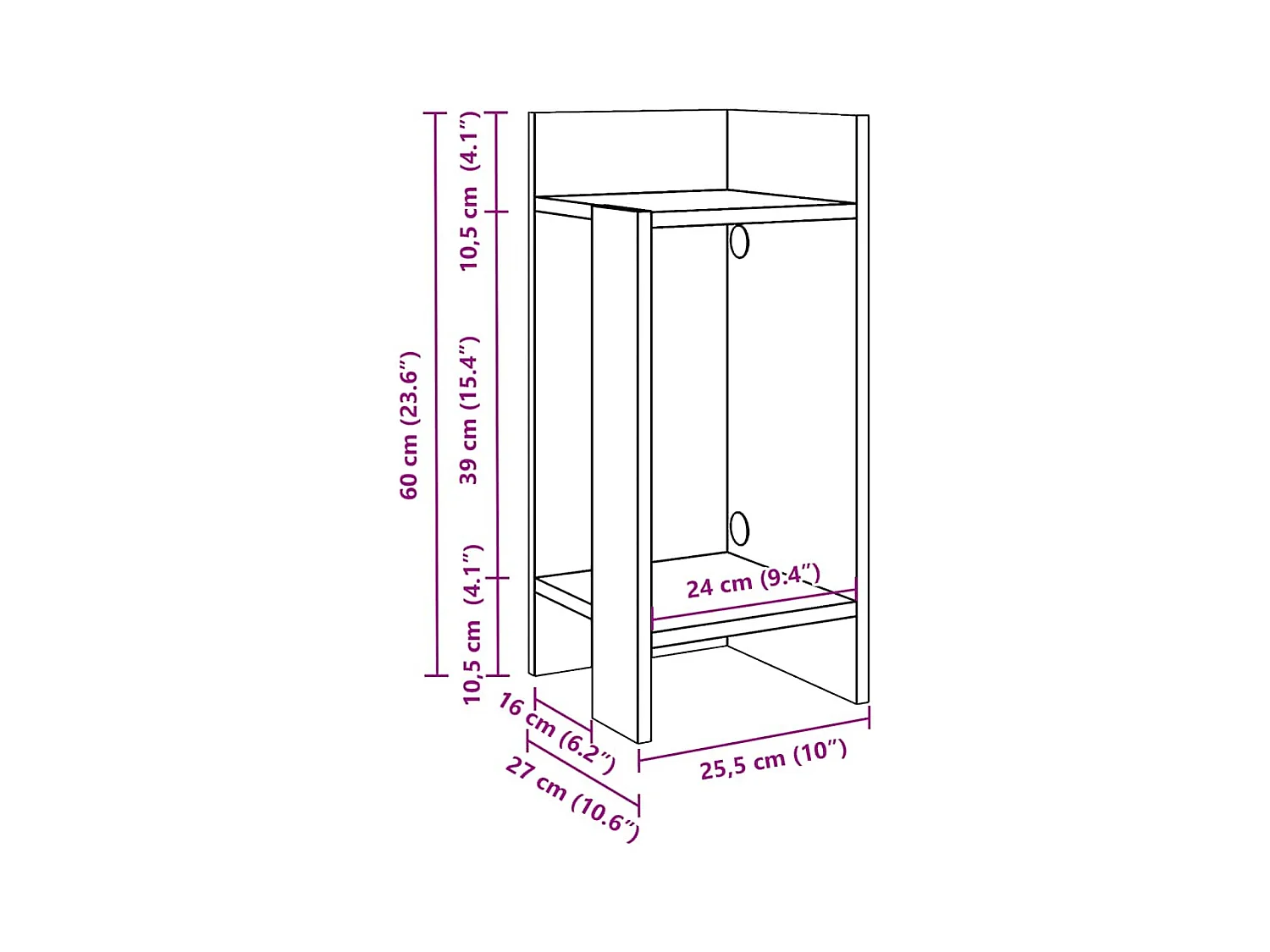 Table d'appoint avec étagère chêne fumé 25,5x27x60 cm