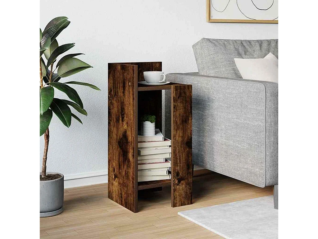 Mesa auxiliar con estante roble ahumado 25,5x27x60 cm