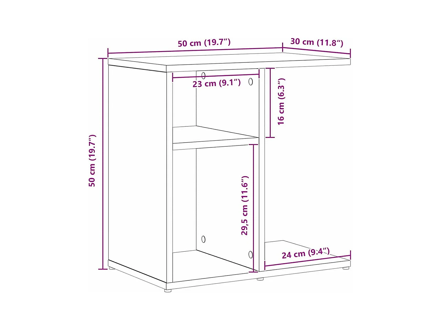 Table d'appoint Chêne noir 50 x 30 x 50 cm Bois d'ingénierie