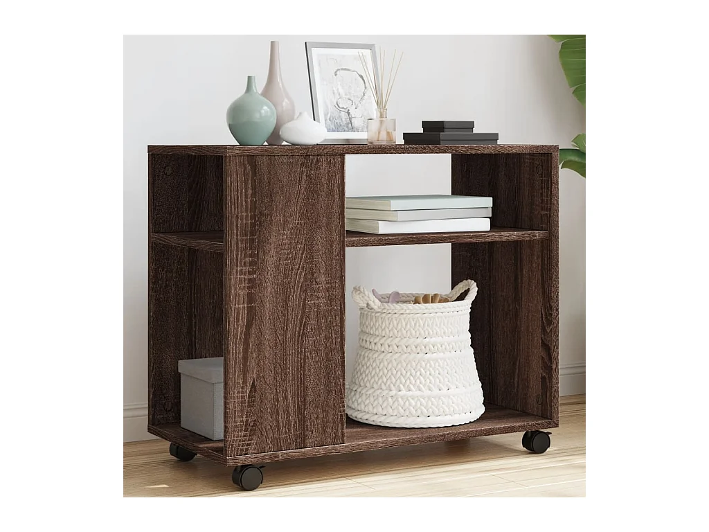 Table d'appoint avec roues chêne marron bois d'ingénierie