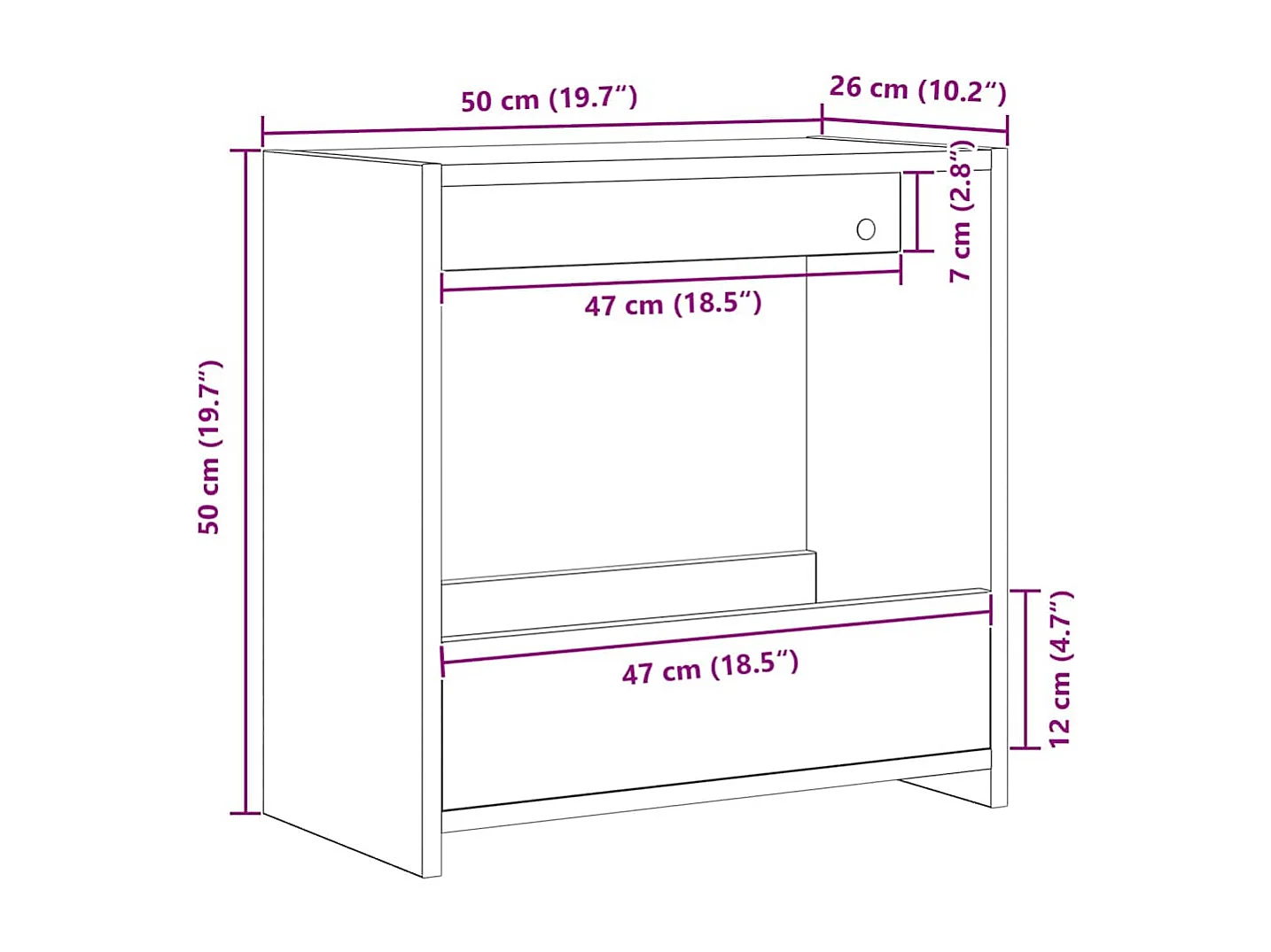 Bijzettafel Zwart eiken 50 x 26 x 50 cm Bewerkt hout