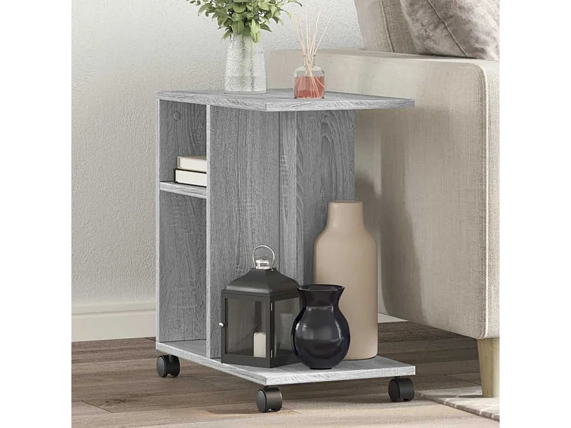 Mesa auxiliar ruedas madera ingeniería gris Sonoma 50x30x55 cm