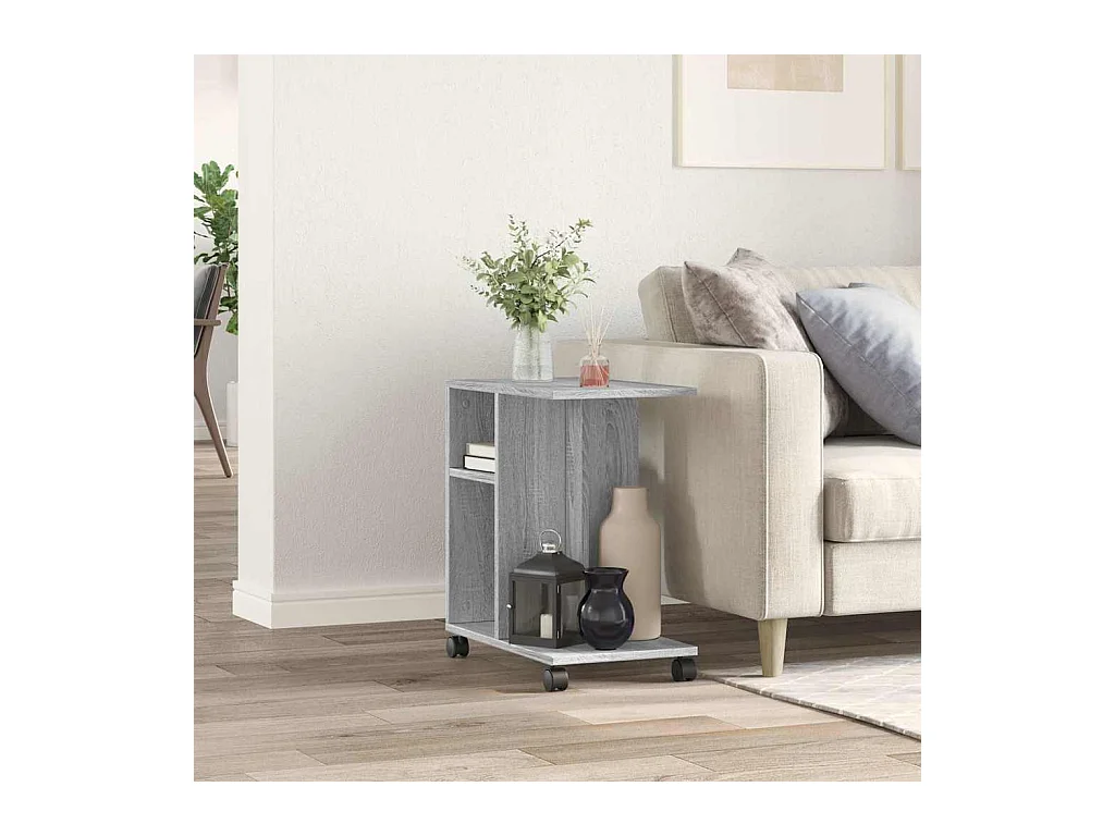 Table d'appoint avec roues sonoma gris bois d'ingénierie