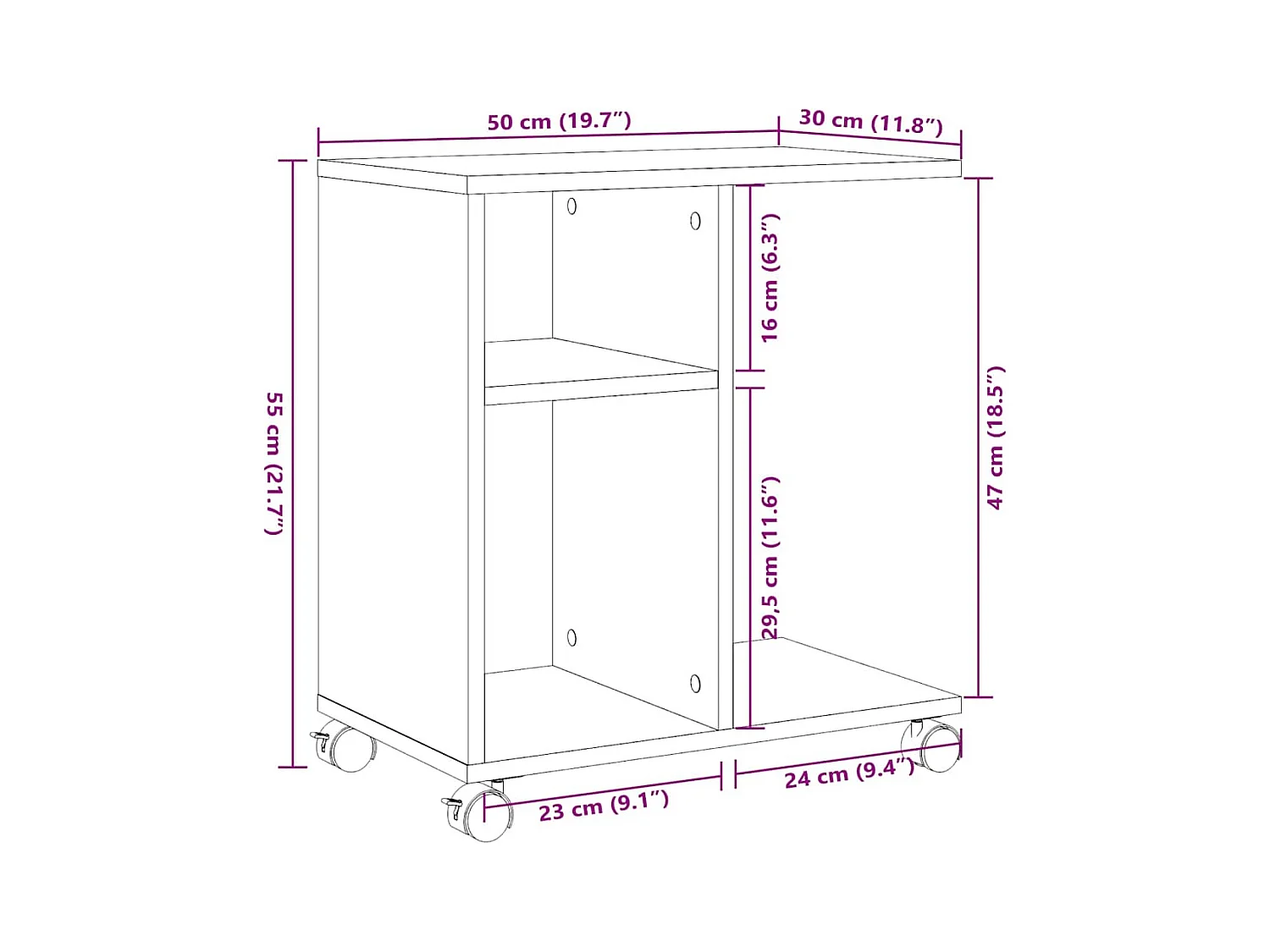 Table d'appoint avec roues sonoma gris bois d'ingénierie