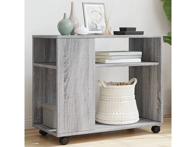 Bijzettafel met wieltjes 70x35x60 cm hout grijs sonoma eiken