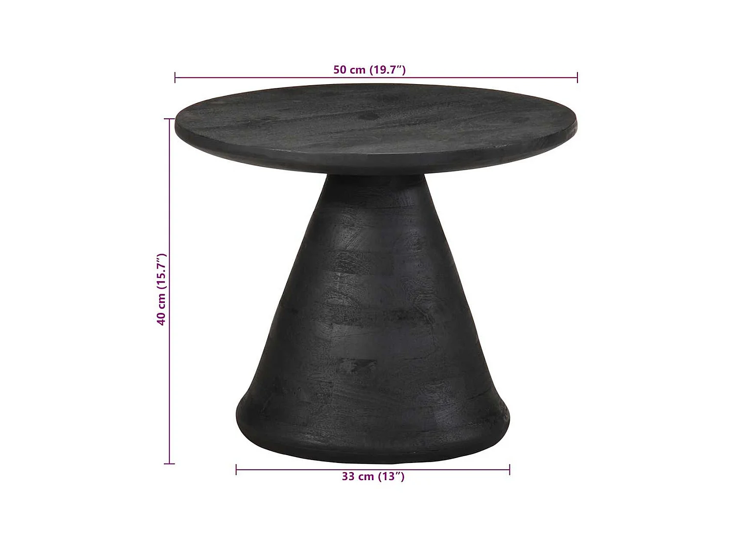 Table d'appoint noir Ø50x40 cm bois de manguier massif