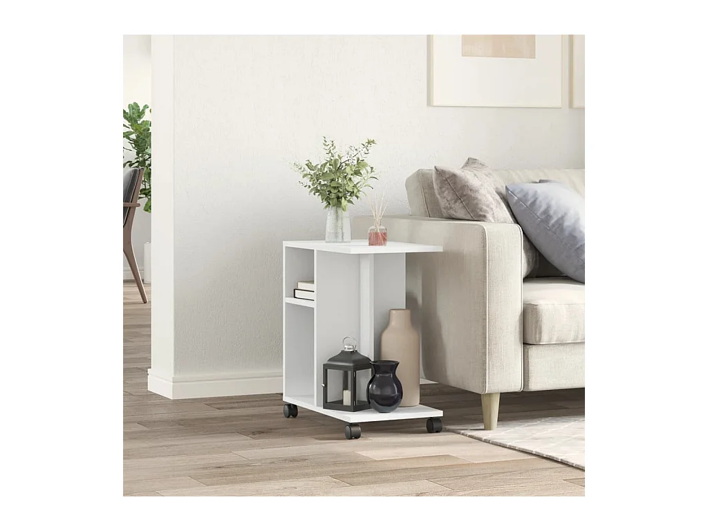 Mesa auxiliar con ruedas madera ingeniería blanco 50x30x55 cm