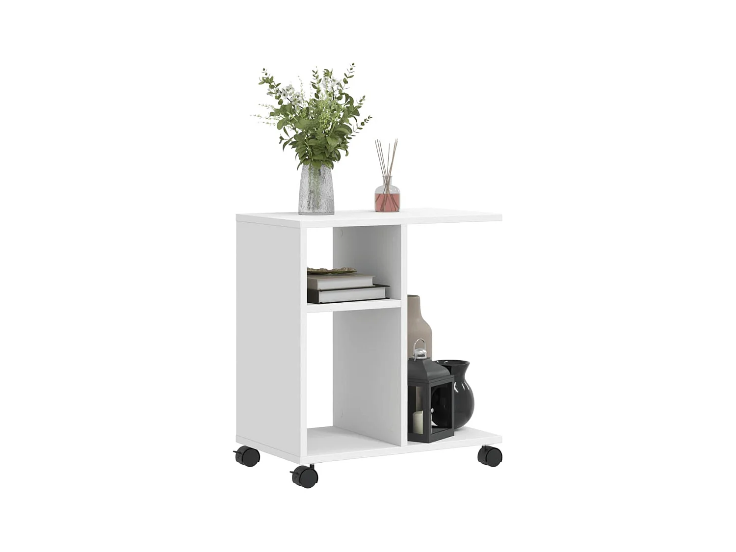 Mesa auxiliar con ruedas madera ingeniería blanco 50x30x55 cm