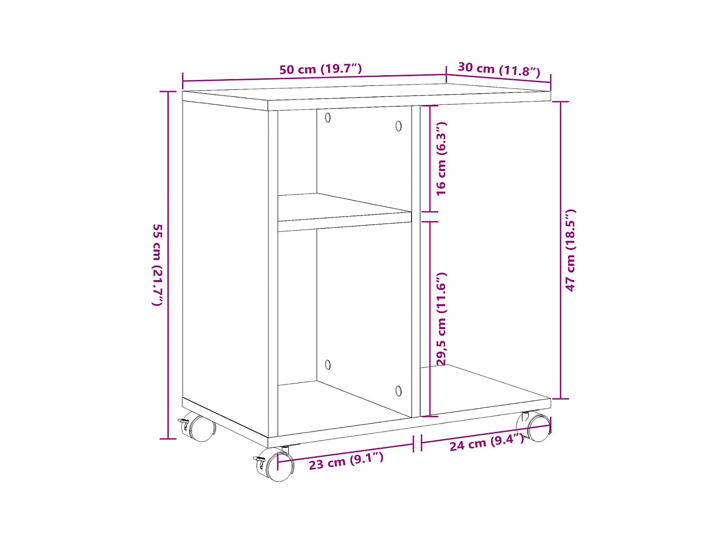 Mesa auxiliar con ruedas madera ingeniería blanco 50x30x55 cm