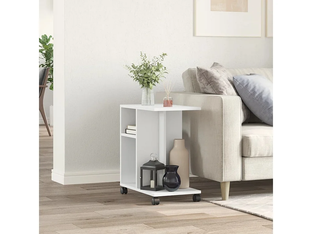 Table d'appoint avec roues blanc 50x30x55 cm bois d'ingénierie