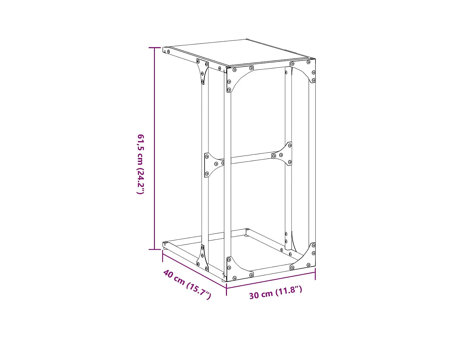Table d'appoint avec verre noir 40x30x61,5 cm acier