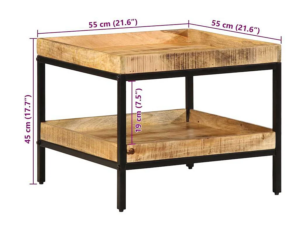 Bijzettafel met plank Bruin 55 x 55 x 45 cm massief mangohout