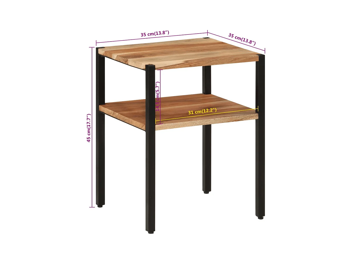 Table d’appoint 35x35x45 cm bois massif d'acacia et fer