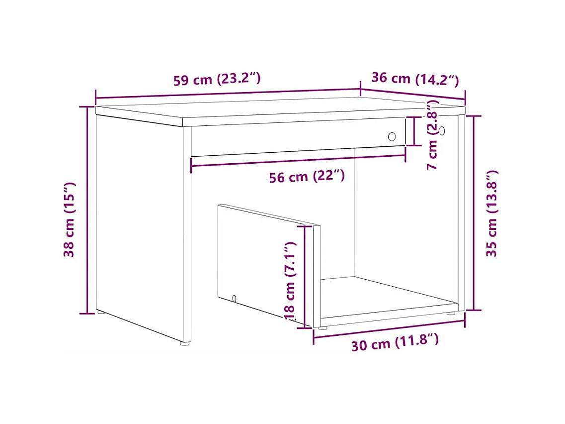 Mesa Lateral Carvalho preto 59 x 36 x 38 cm Madeira processada