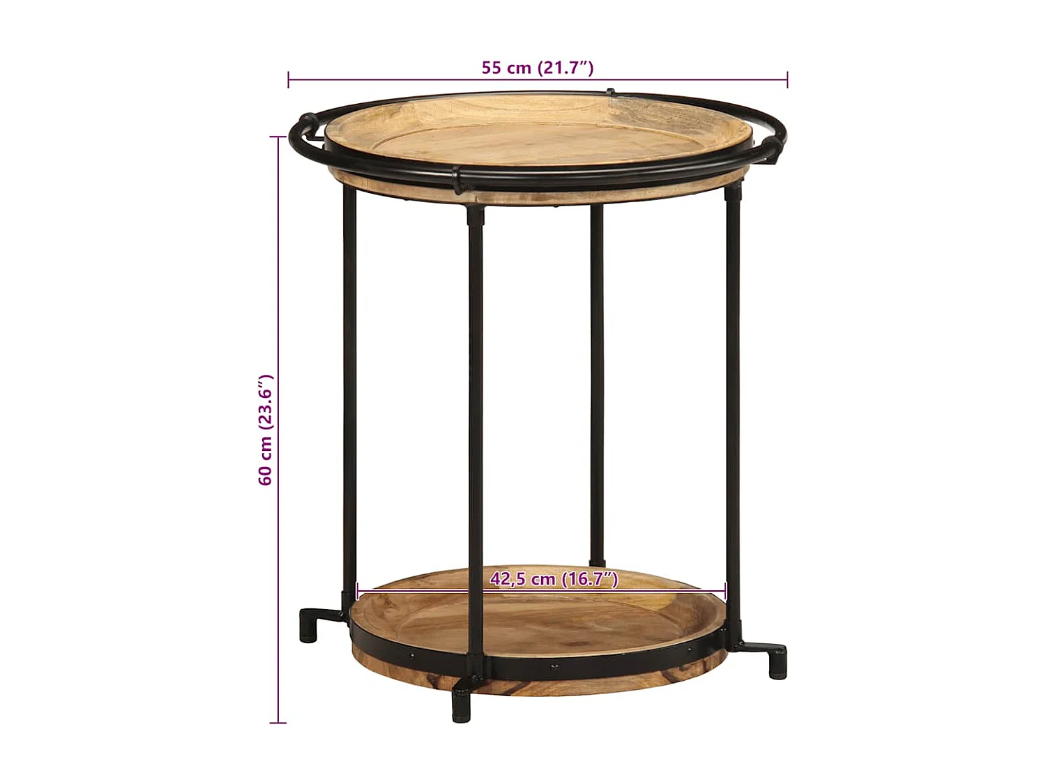 Table d'appoint Ø55x60 cm bois de manguier massif