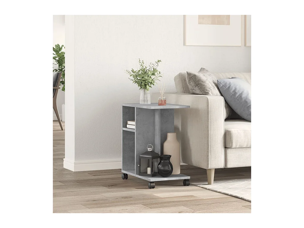 Table d'appoint avec roues gris béton bois d'ingénierie