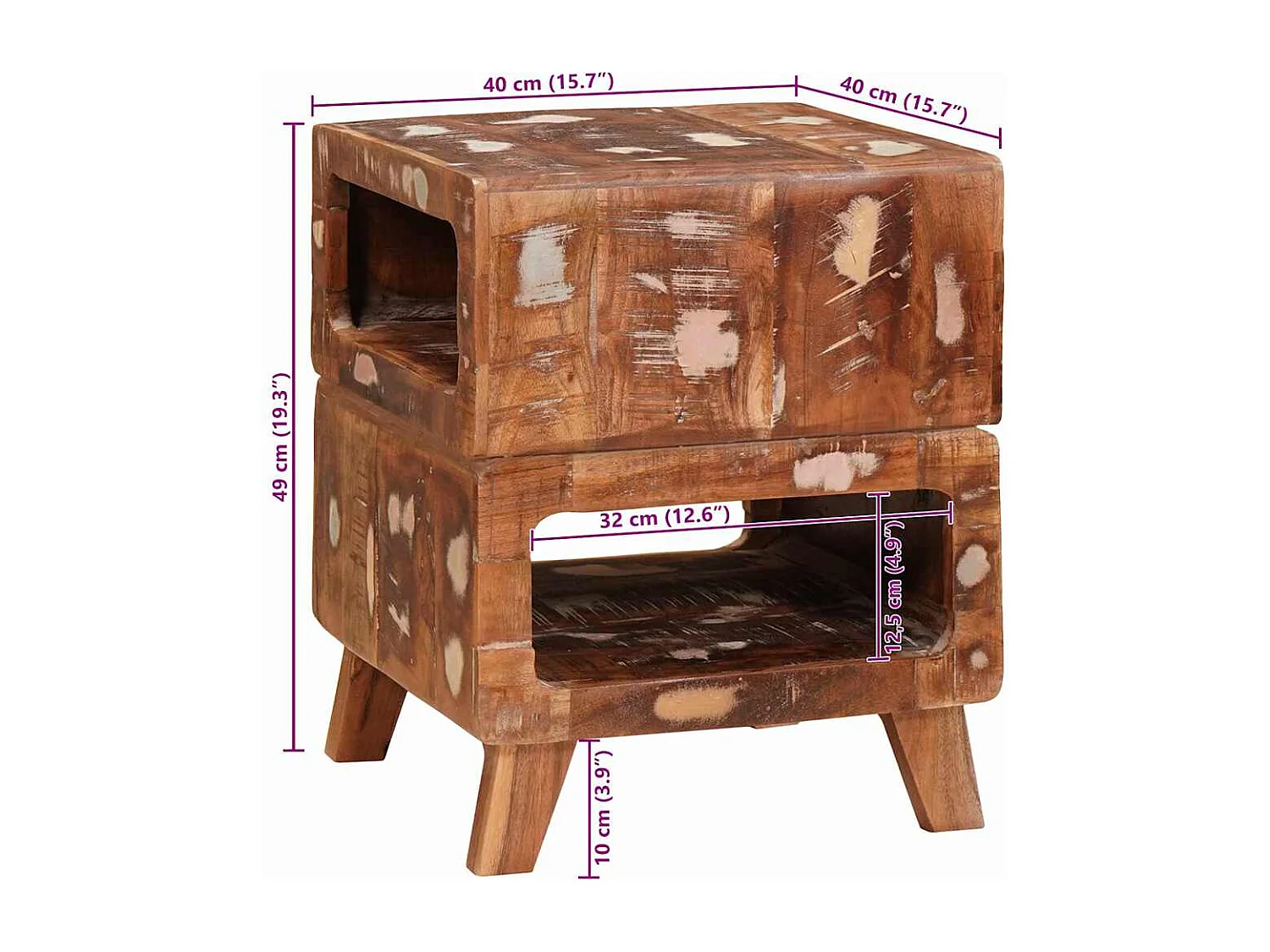 Mesas auxiliares con estante Multicolor madera maciza reciclada