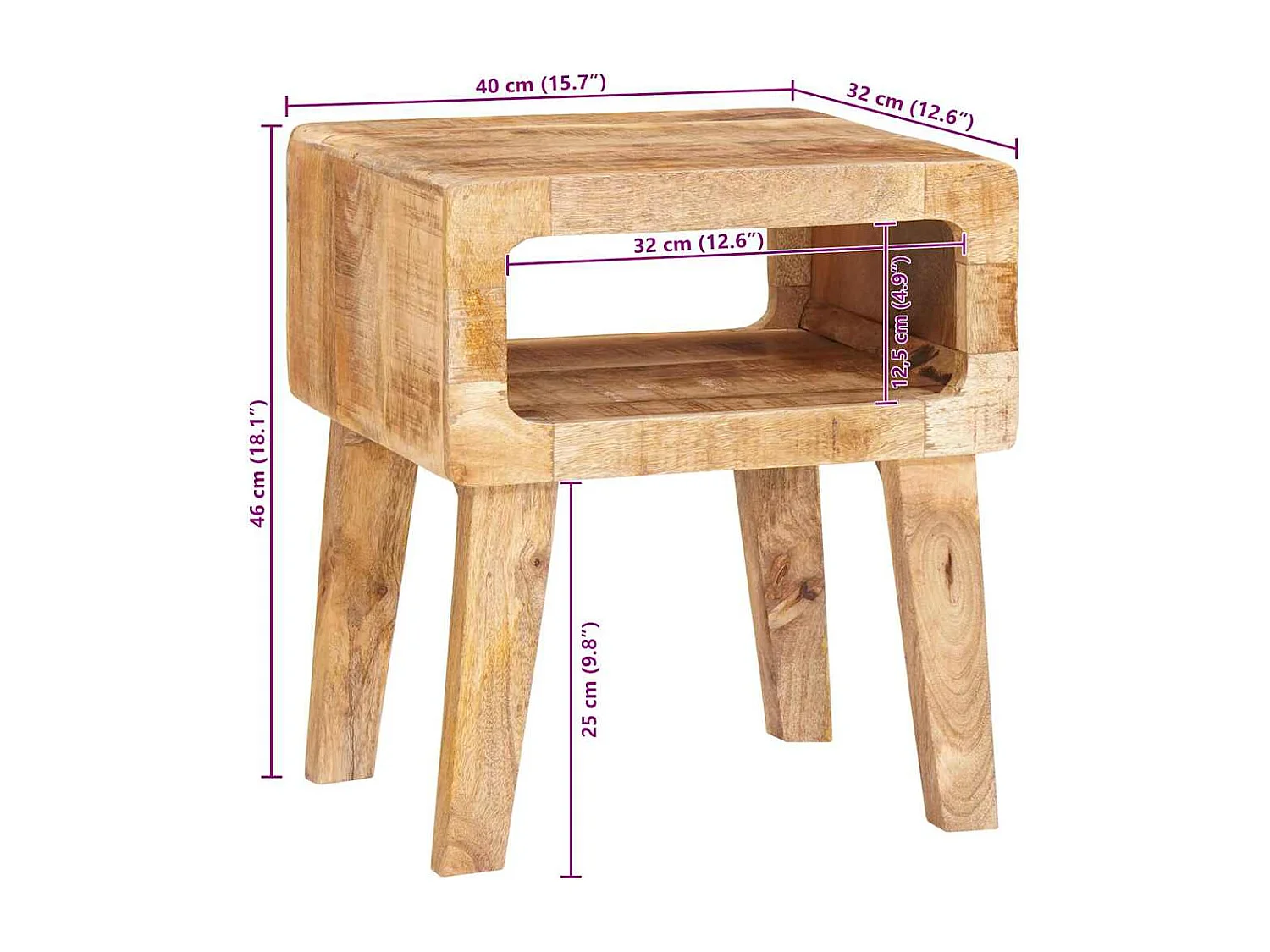 Mesas auxiliares 40 x 32 x 46 cm madera maciza de mango