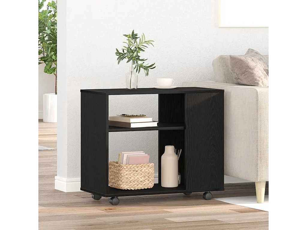 Mesa auxiliar de roble negro, 70 x 35 x 60 cm, madera de ingeniería