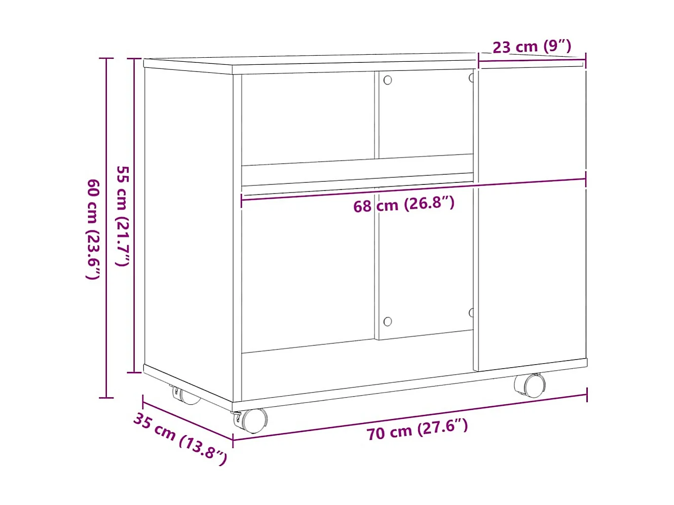 Mesa auxiliar de roble negro, 70 x 35 x 60 cm, madera de ingeniería