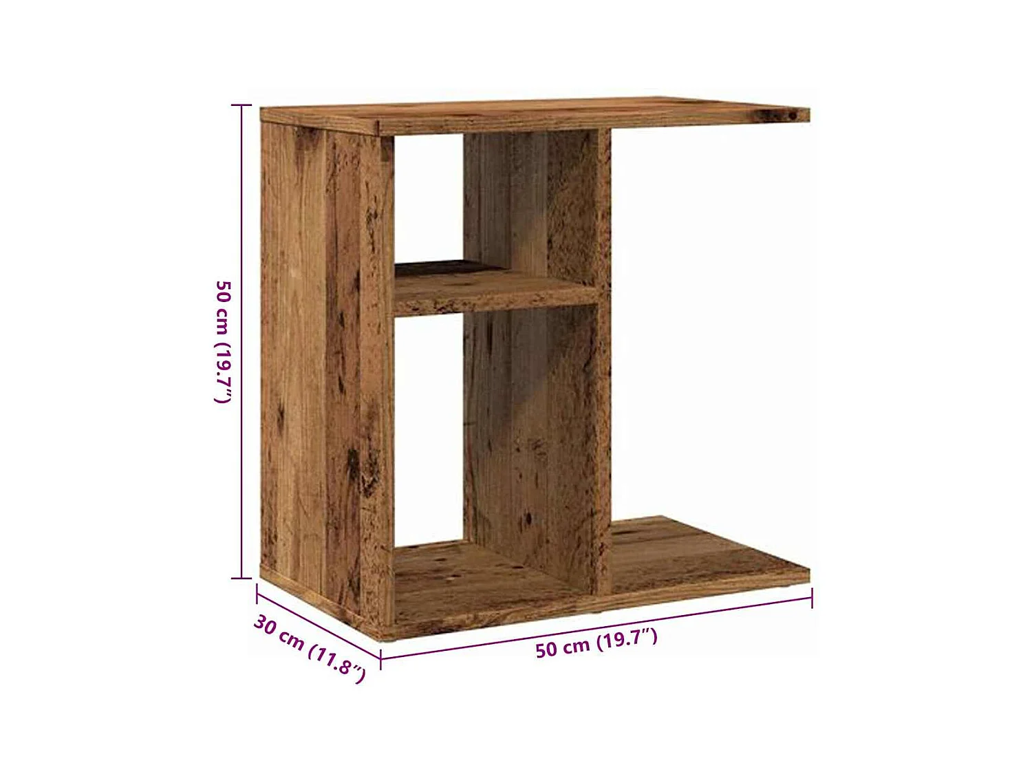 Table d'appoint vieux bois 50x30x50 cm bois d'ingénierie