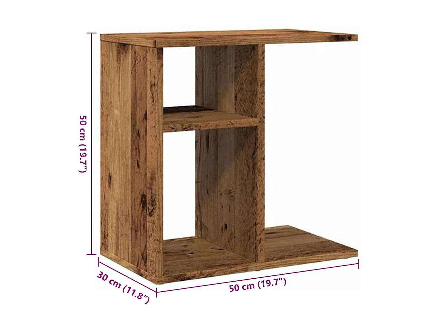 Table d'appoint vieux bois 50x30x50 cm bois d'ingénierie