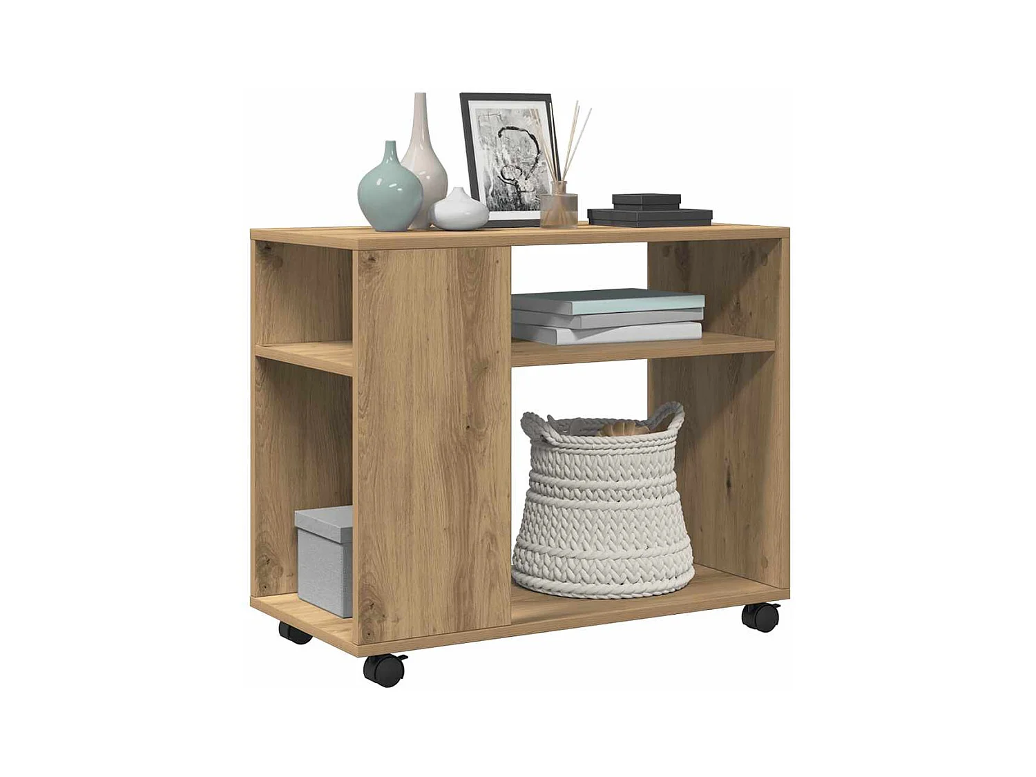 Table d'appoint avec roues chêne artisanal bois d'ingénierie