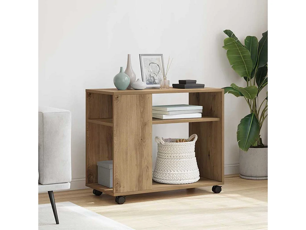 Table d'appoint avec roues chêne artisanal bois d'ingénierie