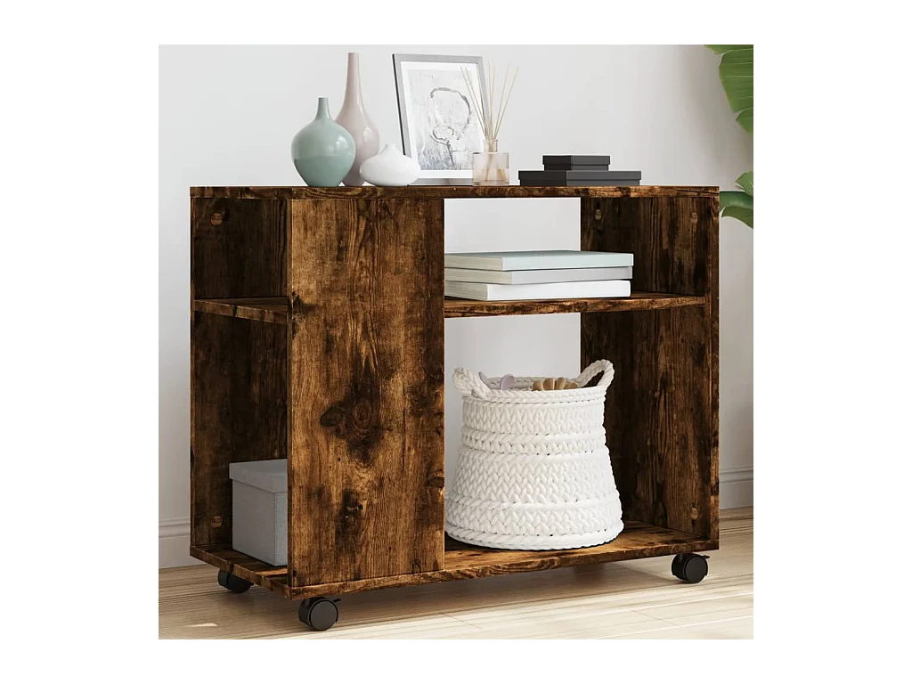 Table d'appoint avec roues chêne fumé bois d'ingénierie