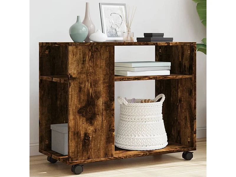 Table d'appoint avec roues chêne fumé bois d'ingénierie