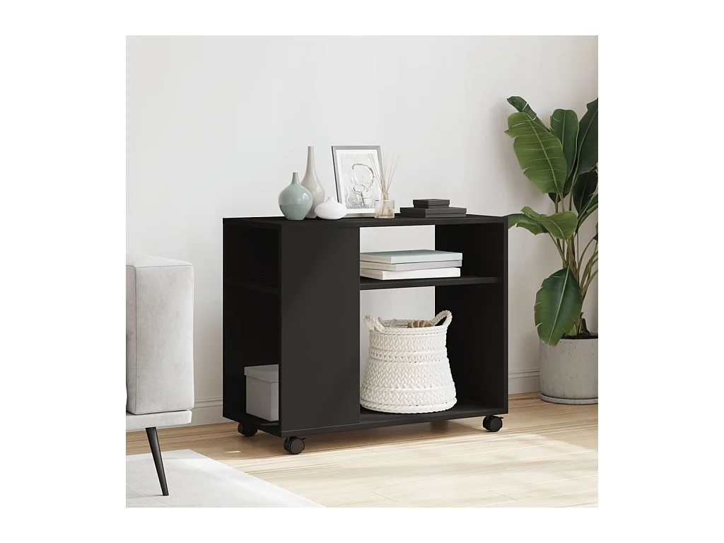 Table d'appoint avec roues noir 70x35x60 cm bois d'ingénierie
