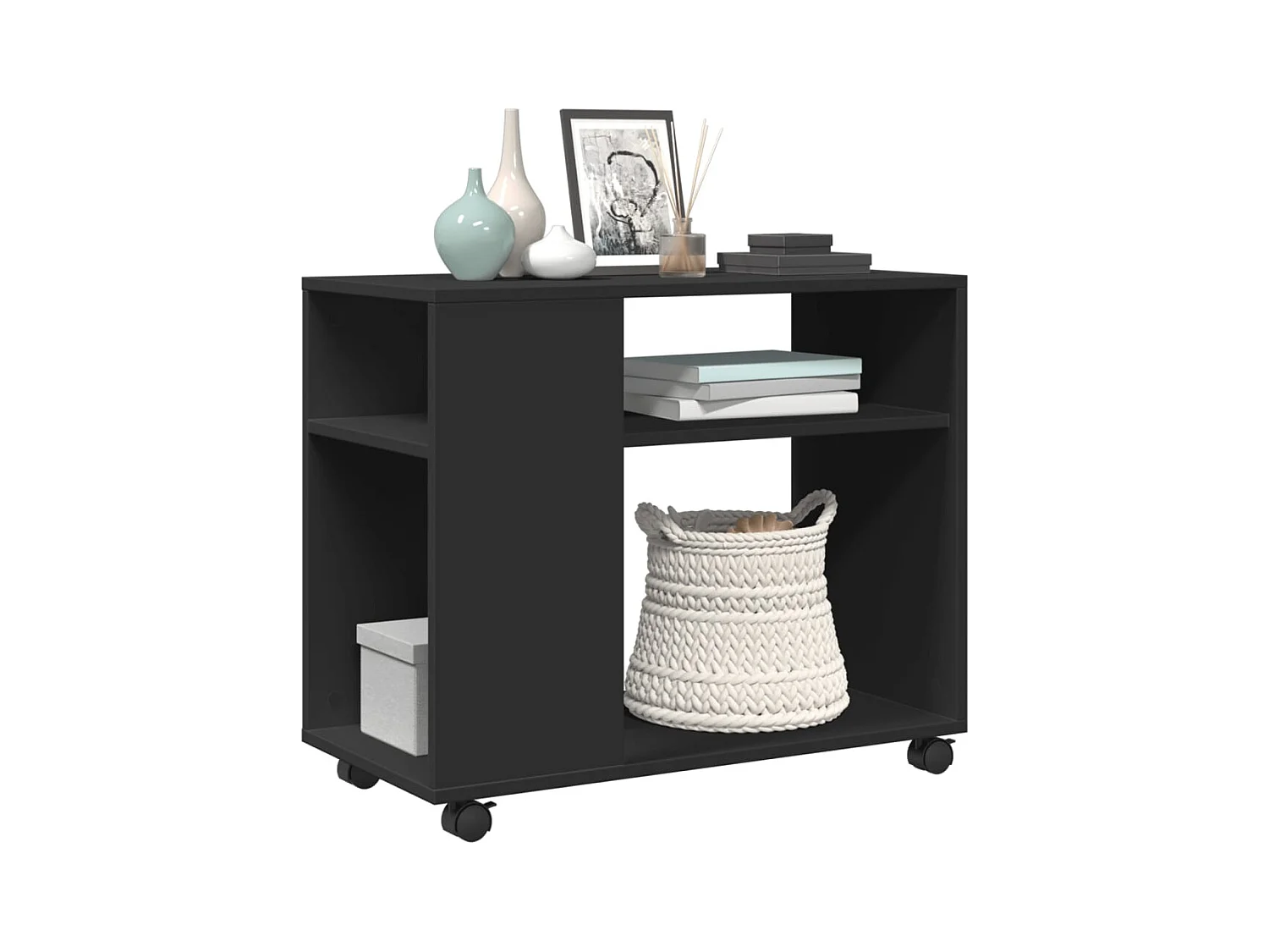 Table d'appoint avec roues noir 70x35x60 cm bois d'ingénierie