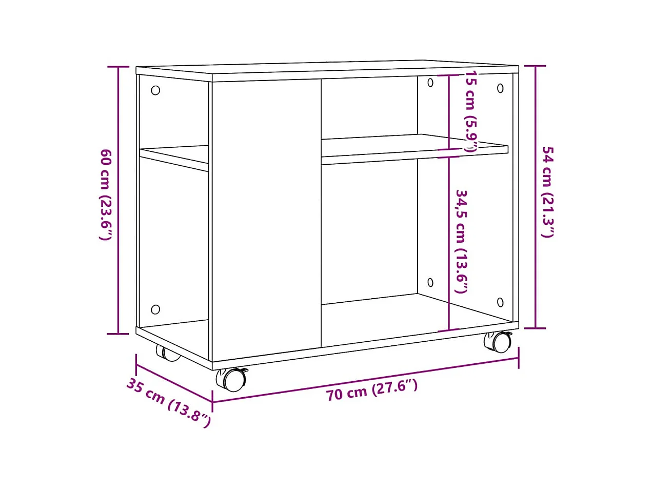Table d'appoint avec roues noir 70x35x60 cm bois d'ingénierie