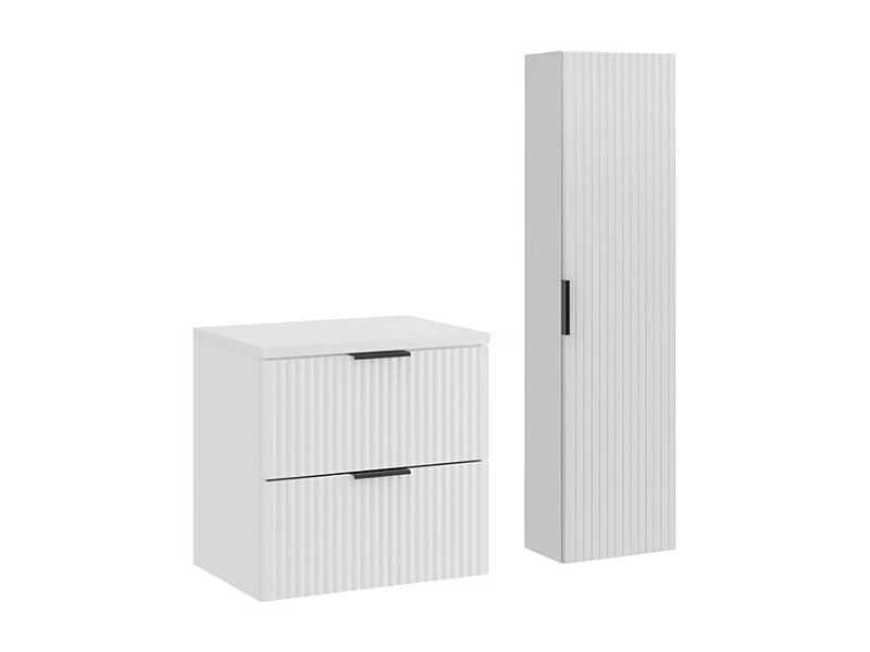 Ensemble de salle de bain NOXERA 60 cm – Meuble sous vasque suspendu blanc alpin mat avec plan vasque et colonne murale