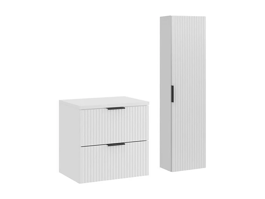 Ensemble de salle de bain NOXERA 60 cm – Meuble sous vasque suspendu blanc alpin mat avec plan vasque et colonne murale