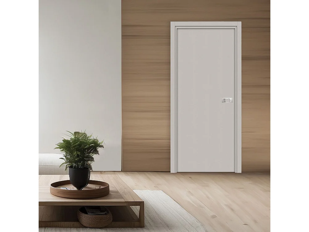 Bloc-porte Miro avec poignée Exclusive grise, H.204 x l.63 cm, aspect cuir argile