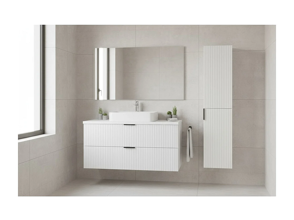 Ensemble de salle de bain NOXERA 80 cm – Meuble sous vasque suspendu blanc alpin mat avec plan vasque et colonne murale