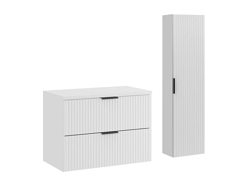 Ensemble de salle de bain NOXERA 80 cm – Meuble sous vasque suspendu blanc alpin mat avec plan vasque et colonne murale