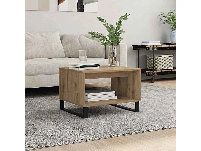 Table basse chêne artisanal 60 x 50 x 40 cm Bois d'ingénierie