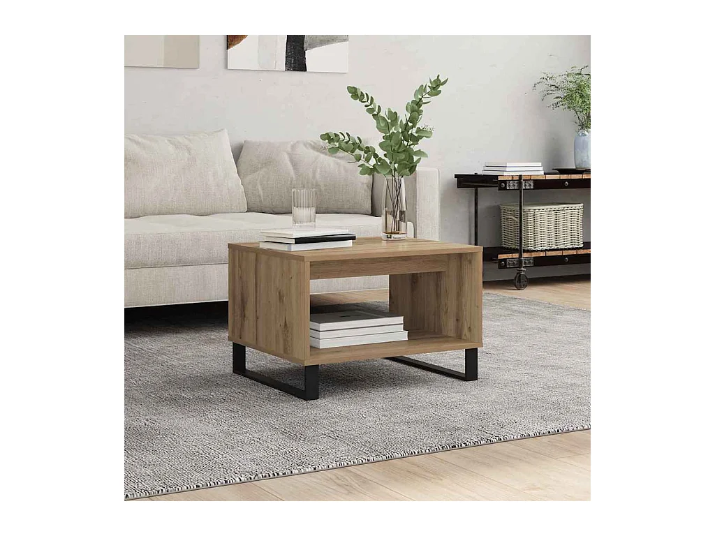 Table basse chêne artisanal 60 x 50 x 40 cm Bois d'ingénierie